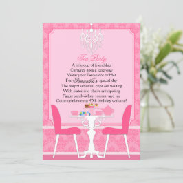 Elegant roze Damask Birthday Tea Party Kaart