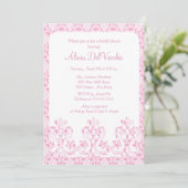 Elegant roze Damask Bridal Shower Uitnodiging (Staand voorkant)