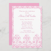 Elegant roze Damask Bridal Shower Uitnodiging (Voorkant / Achterkant)
