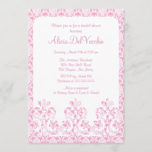 Elegant roze Damask Bridal Shower Uitnodiging