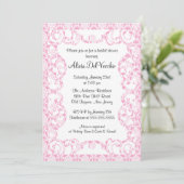 Elegant roze Damask Bridal Shower Uitnodiging (Staand voorkant)
