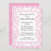 Elegant roze Damask Bridal Shower Uitnodiging (Voorkant / Achterkant)