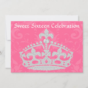 Elegant roze Damask & Diamond Crown Sweet Sixteen Kaart