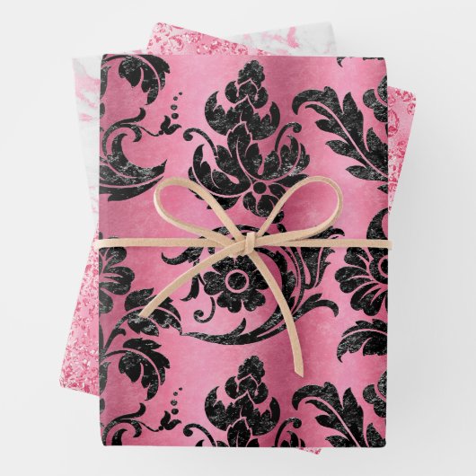 Elegant roze Damask Glitter Gift Inpakpapier Vel (In situ)