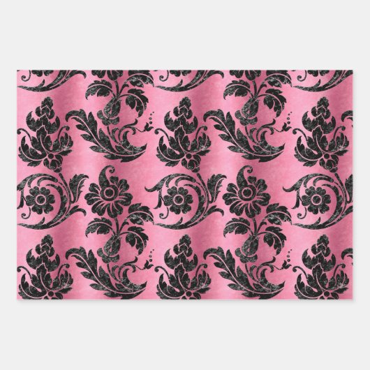 Elegant roze Damask Glitter Gift Inpakpapier Vel (Voorkant)