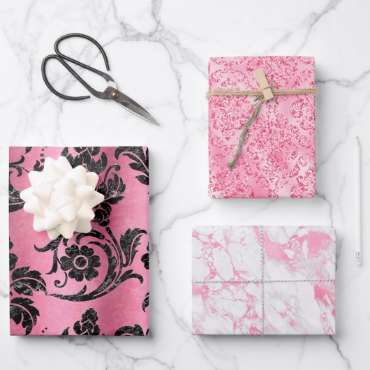 Elegant roze Damask Glitter Gift Inpakpapier Vel (Voorkant)