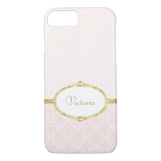 Elegant Roze Damask Gold Lijst en naam Case-Mate iPhone Case (Achterkant)