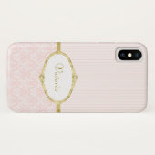 Elegant Roze Damask  Gold Lijst en naam Case-Mate iPhone Case (Achterkant (horizontaal))