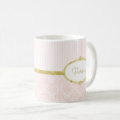Elegant Roze Damask  Gold Lijst en naam Koffiemok (Voorkant rechts)