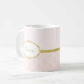 Elegant Roze Damask  Gold Lijst en naam Koffiemok (Voorkant links)