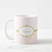 Elegant Roze Damask  Gold Lijst en naam Koffiemok (Links)