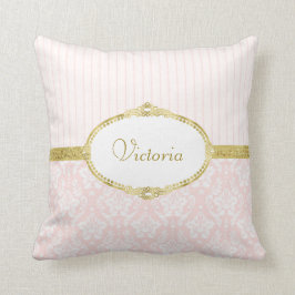 Elegant Roze Damask  Gold Lijst en naam Kussen