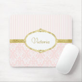 Elegant Roze Damask  Gold Lijst en naam Muismat (Met muis)