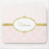 Elegant Roze Damask  Gold Lijst en naam Muismat (Voorkant)