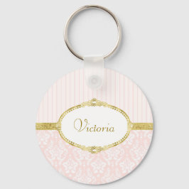 Elegant Roze Damask  Gold Lijst en naam Sleutelhanger