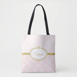 Elegant Roze Damask  Gold Lijst en naam Tote Bag
