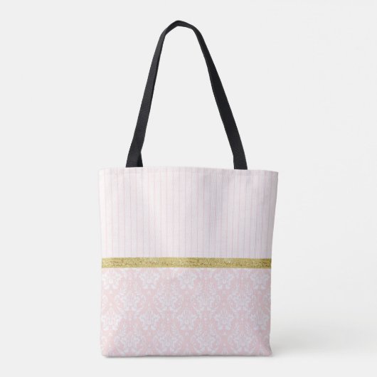 Elegant Roze Damask Gold Lijst en naam Tote Bag (Achterkant)