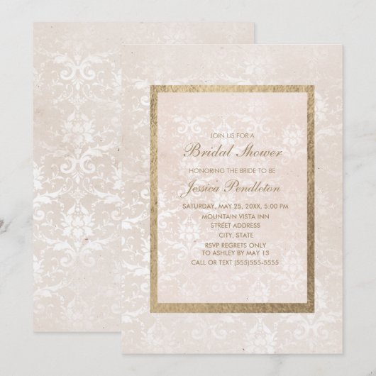 Elegant Roze Damask Gold Vrijgezellenfeest Kaart (Voorkant / Achterkant)