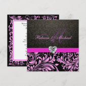 Elegant roze Damask met Monogram Wedding Invite Kaart (Voorkant / Achterkant)