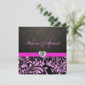 Elegant roze Damask met Monogram Wedding Invite Kaart (Staand voorkant)