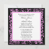 Elegant roze Damask met Monogram Wedding Invite Kaart (Achterkant)