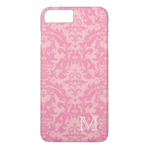 Elegant Roze Damask Monogram Patroon iPhone 8/7 Plus Hoesje