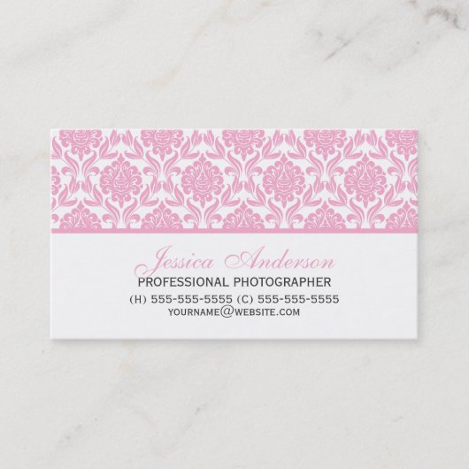 Elegant roze Damask Patroon Visitekaartje (Voorkant)