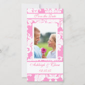 Elegant roze Damask slaat de datum opUw foto Save The Date (Voorkant)