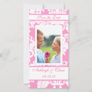 Elegant roze Damask slaat de datum opUw foto Save The Date