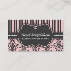 Elegant Roze Damask & Stripe Bakery Visitekaartje
