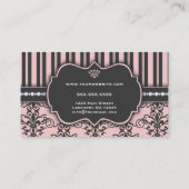 Elegant Roze Damask & Stripe Bakery Visitekaartje (Achterkant)