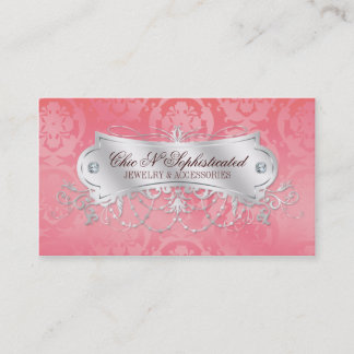Elegant roze Damask Swirl Visitekaartje