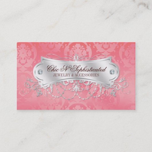 Elegant roze Damask Swirl Visitekaartje (Voorkant)