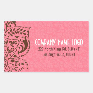 Elegant Roze Damasks Bruin kant Rechthoekige Sticker