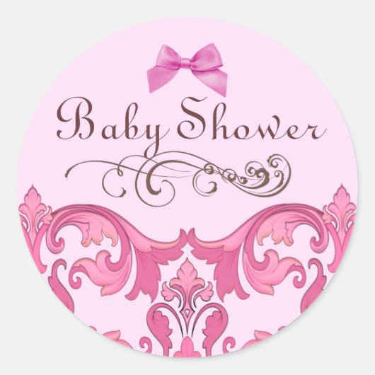 Elegant Roze Damast Baby shower Envelop Sticker (Voorkant)