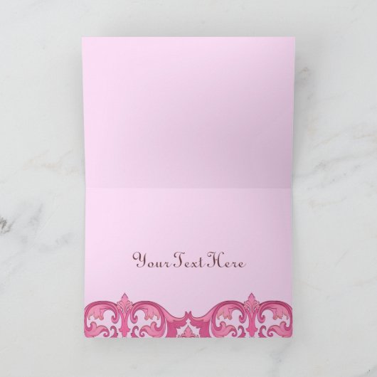 Elegant roze damast bedankkaart (Binnen)