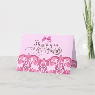 Elegant roze damast bedankkaart