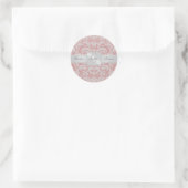 Elegant Roze Damast Monogram Bruiloft Sticker (Tas)
