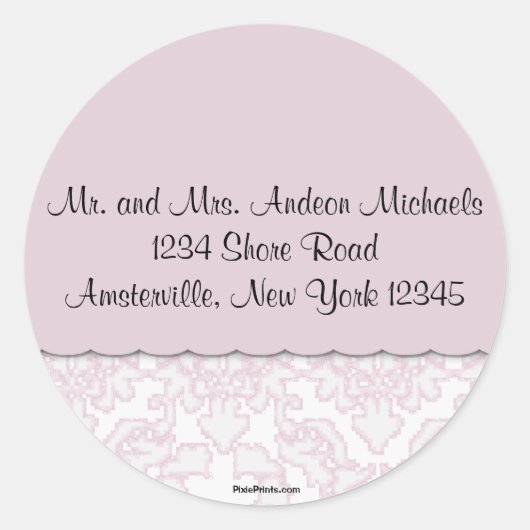 Elegant Roze Damast Retouradres Sticker (Voorkant)