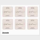 elegant roze damast roestige kaars productlabel vierkante sticker (Vel)
