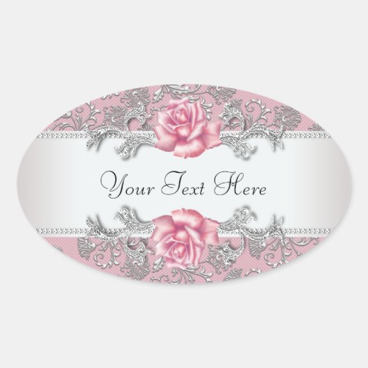 Elegant Roze Damast Roze Rose Stickers (Voorkant)