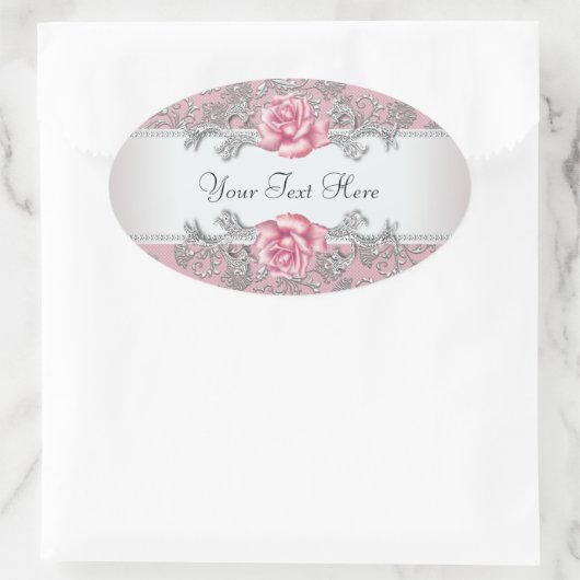 Elegant Roze Damast Roze Rose Stickers (Tas)