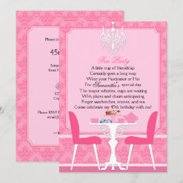 Elegant Roze Damast Verjaardags Theepartij Kaart