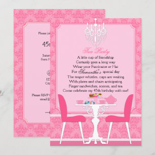 Elegant Roze Damast Verjaardags Theepartij Kaart