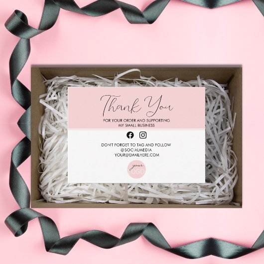 Elegant roze Dank u voor uw zakelijke Logo Informatiekaartje