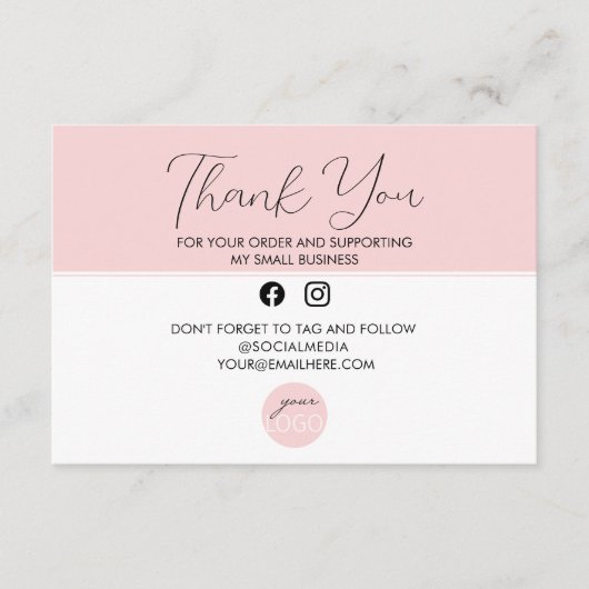 Elegant roze Dank u voor uw zakelijke Logo Informatiekaartje (Voorkant)