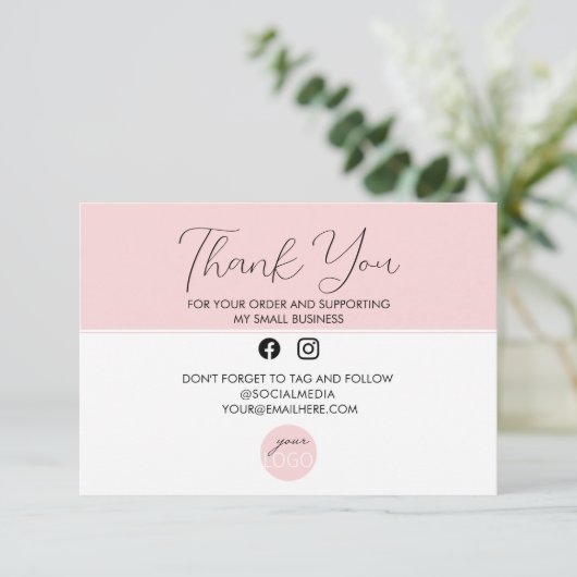 Elegant roze Dank u voor uw zakelijke Logo Informatiekaartje (Staand voorkant)