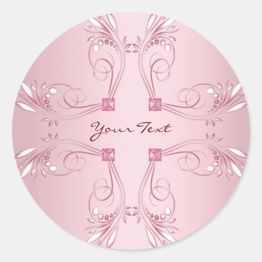 Elegant roze decoratieve klassieke ronde Sticker (Voorkant)