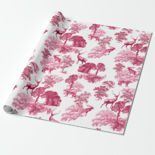 Elegant  Roze Deer Fox Toile Woodland Cadeaupapier