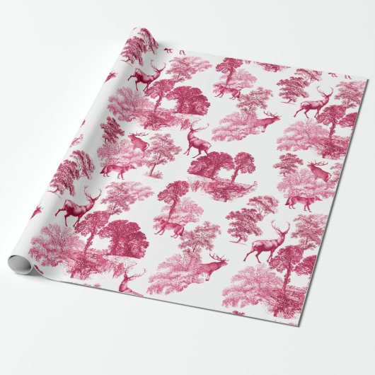 Elegant  Roze Deer Fox Toile Woodland Cadeaupapier (Uitgerold)